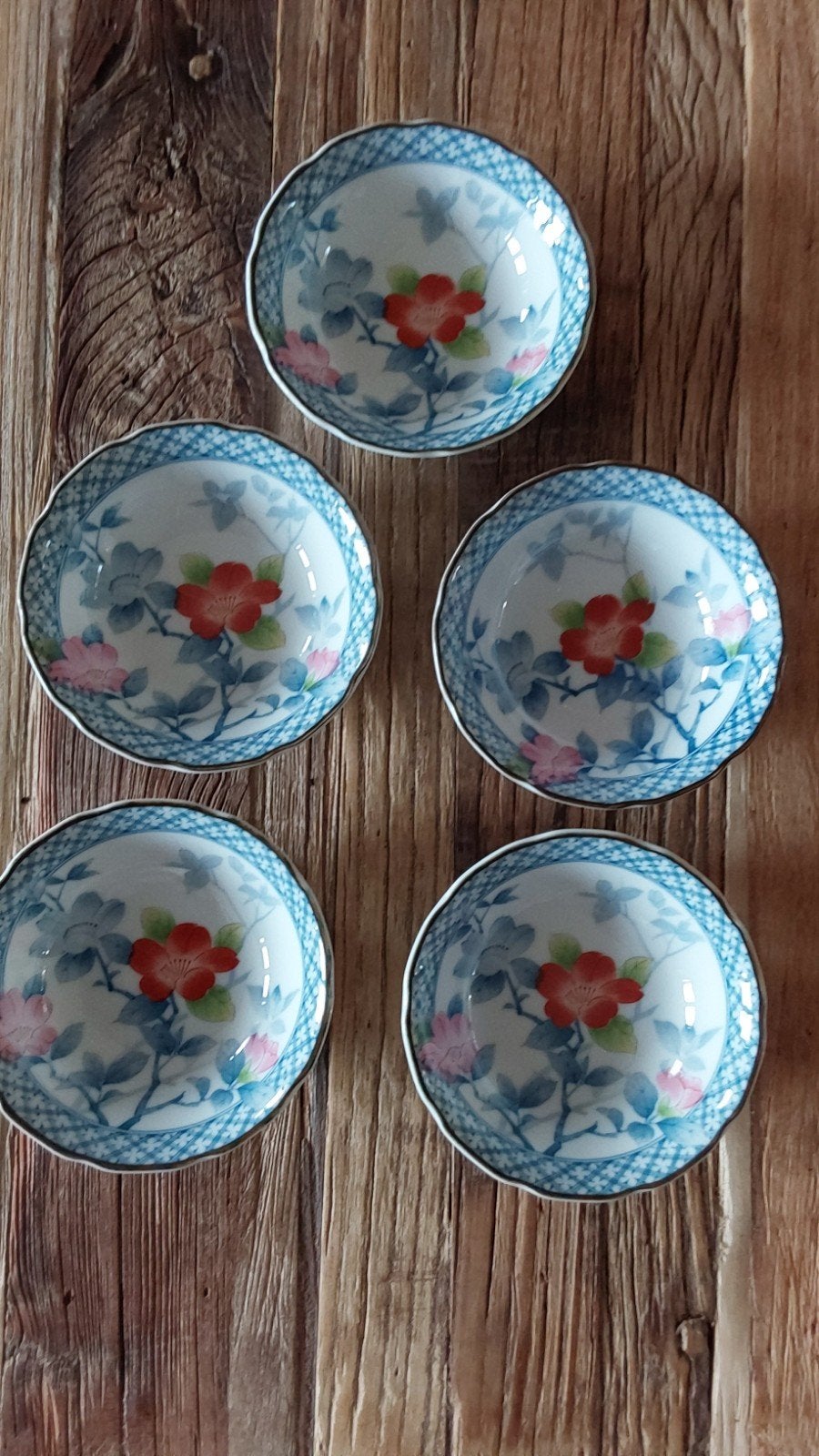 Set van 5 Vintage Japanse Arita Schaaltjes met Bloemmotief, Antiek en Kunst, Ophalen of Verzenden