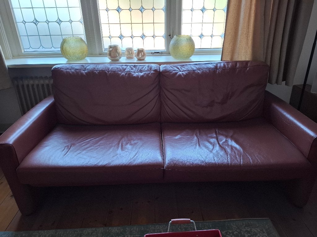 3 zitbank en 2 fauteuils leer cognac GRATiS, Huis en Inrichting, Fauteuils, Ophalen, Gebruikt, 75 tot 100 cm, Leer