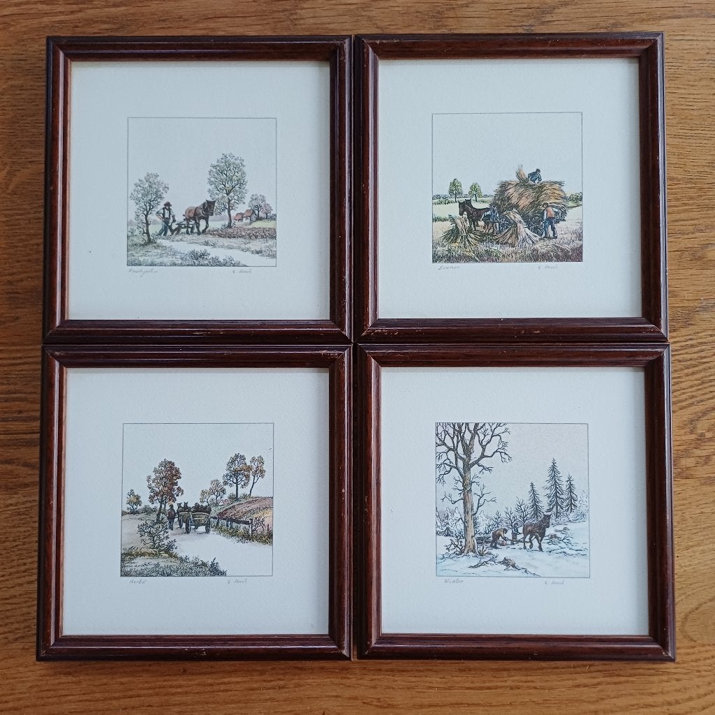 Lithografieën 4 seizoenen - Ludwig Urack, Ophalen of Verzenden, Landschap, Print, Papier