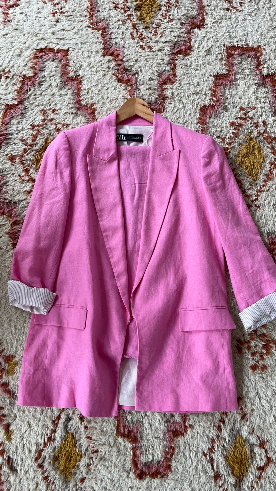 Zara roze linnen pak - jasje S, broek M (wijd), Kleding | Dames, Jasjes, Kostuums en Pakken, Kostuum of Pak, Zo goed als nieuw
