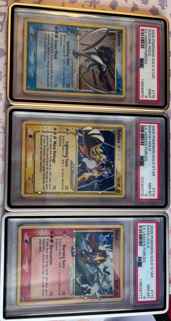Pokémon Gold Star Suicune Entei Raikou Psa Graded Set, Ophalen, Nieuw, Meerdere kaarten, Foil