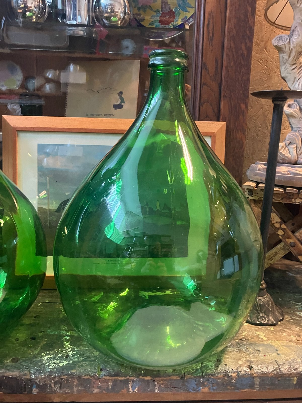 Set van 2 Grote Groene Glazen Flessen / Demijohns, Ophalen of Verzenden