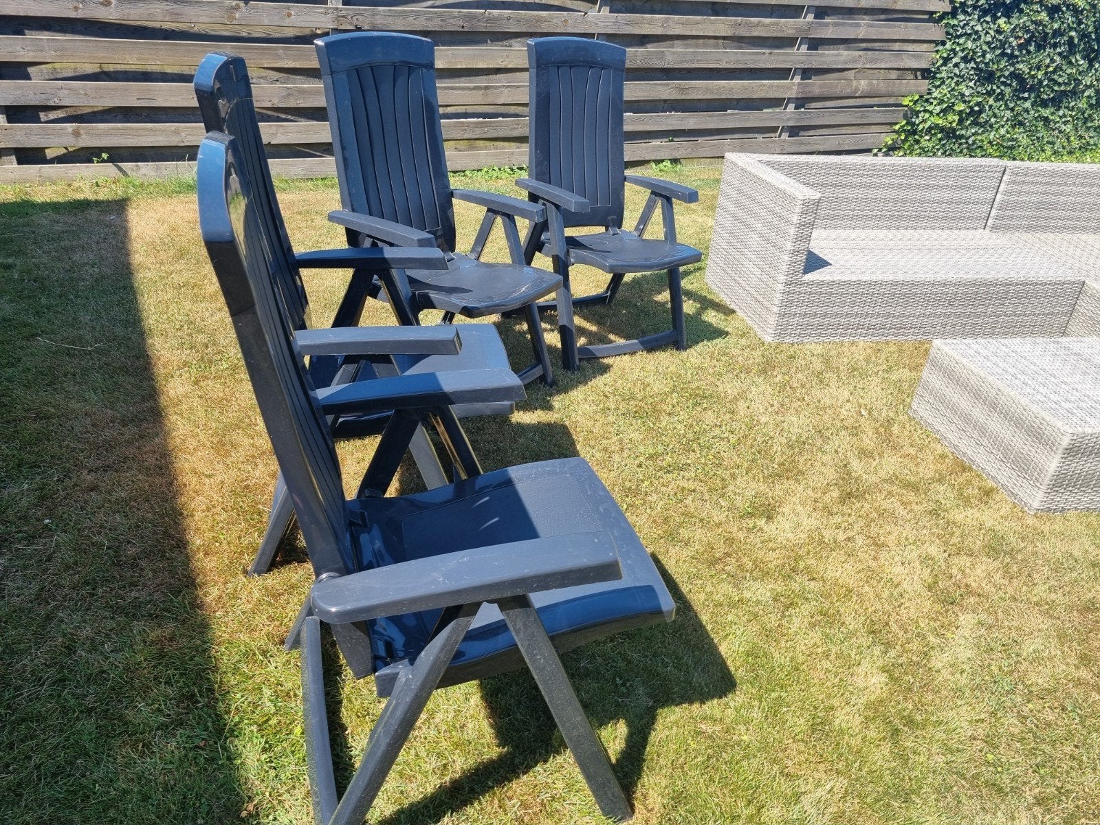 4x Verstelbare tuinstoelen van kunststof (antraciet), Ophalen, Gebruikt, Kunststof, Verstelbaar