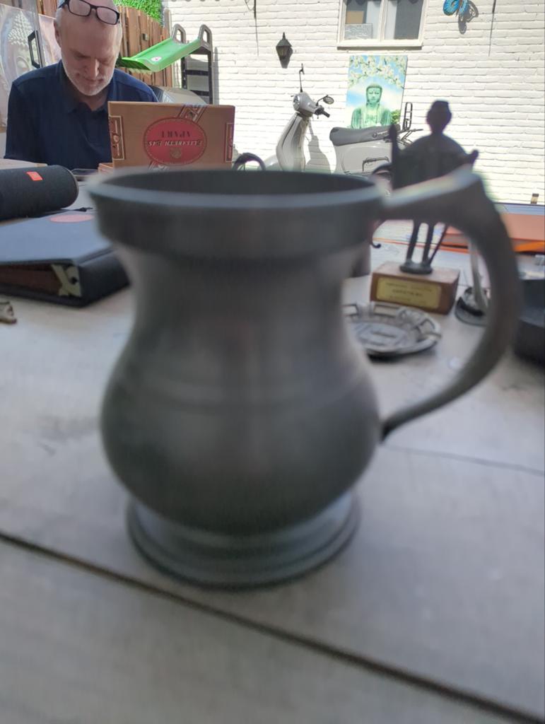 Vintage tinnen bierpul met deksel - Handwerk, Antiek en Kunst, Ophalen of Verzenden