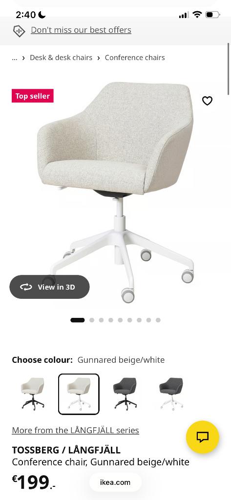 IKEA TOSSBERG/LANGFJALL Conference chair, white, Ophalen, Zo goed als nieuw, Wit, Bureaustoel