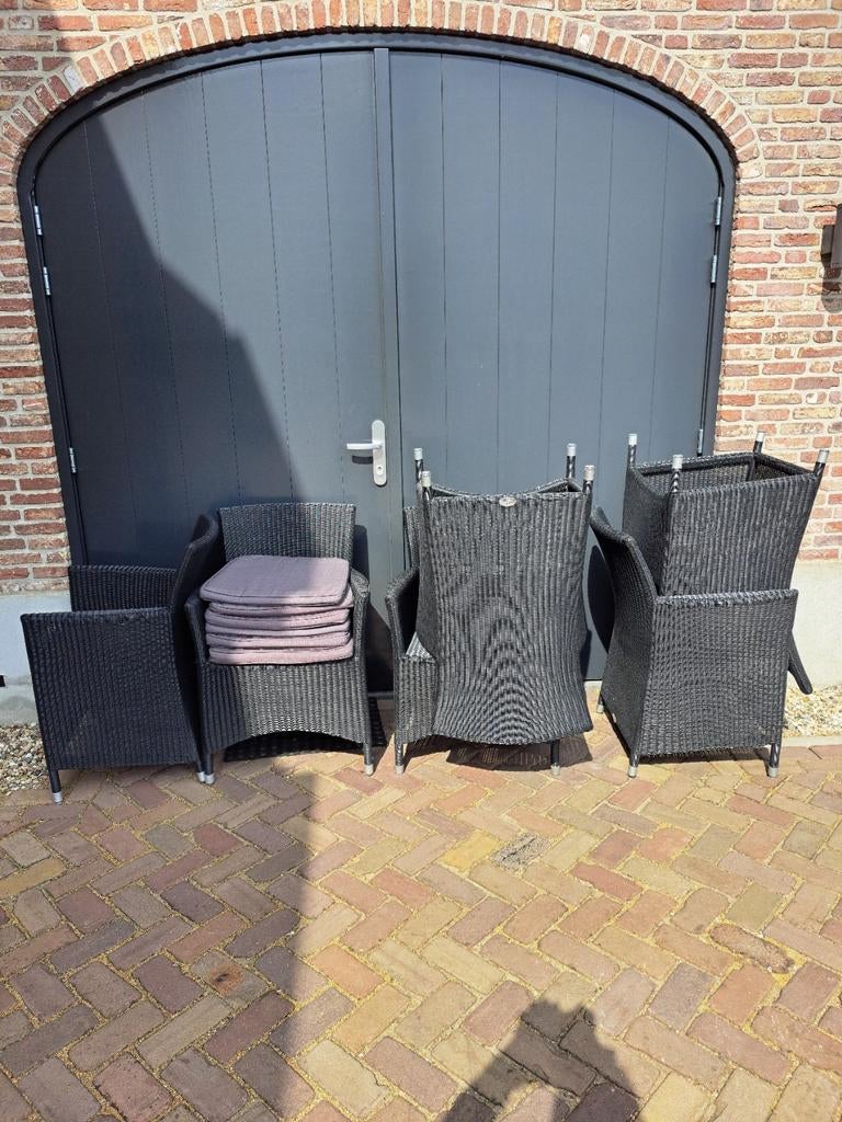 6x Wicker Tuinstoelen + Kussens | Club Collection | Goede St, Tuin en Terras, Ophalen, Gebruikt, Wicker, Stapelbaar