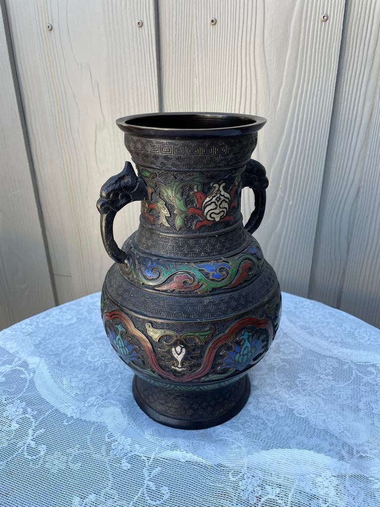 Antieke Chinese Bronzen Cloisonné Vaas – Emaille – 28cm, Ophalen of Verzenden