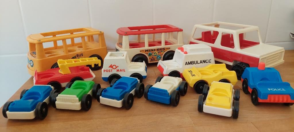 Vintage fisher price voertuigen set 13 delig, Ophalen of Verzenden, Gebruikt, Speelset