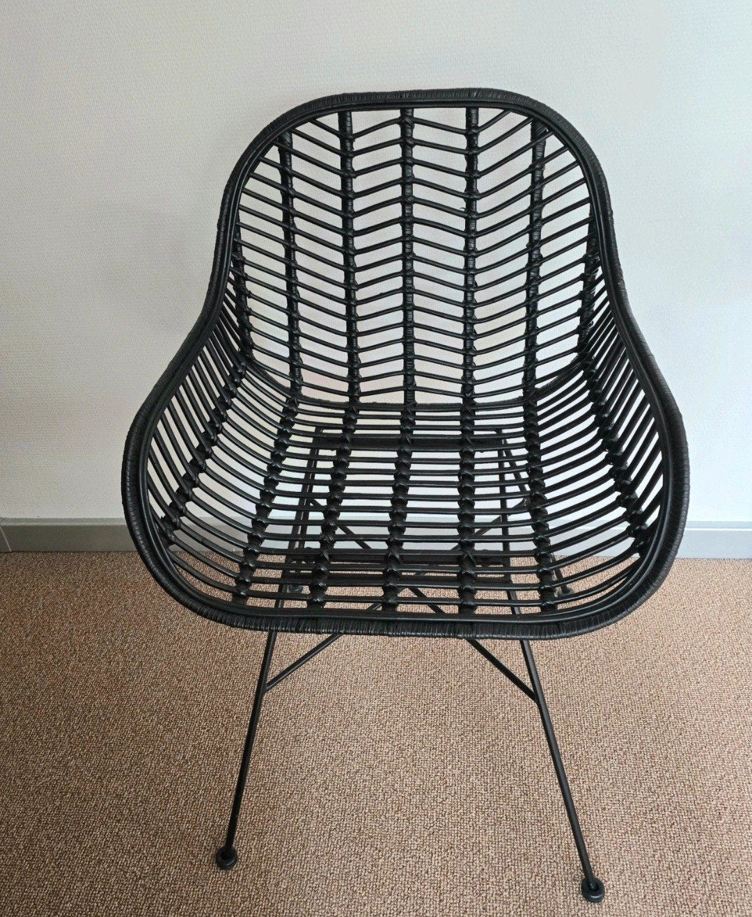 Rotan, Rieten Lounge Stoel, Huis en Inrichting, Stoelen, Ophalen of Verzenden, Zwart, Metaal, Eén