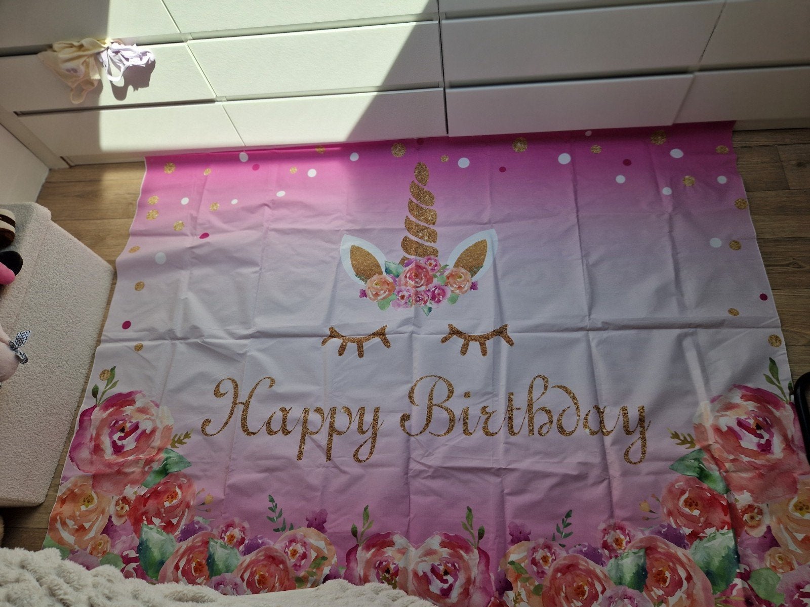 Unicorn Verjaardagsbanner / Vlag  - Happy Birthday Decoratie, Ophalen of Verzenden, Nieuw, Versiering, Verjaardag