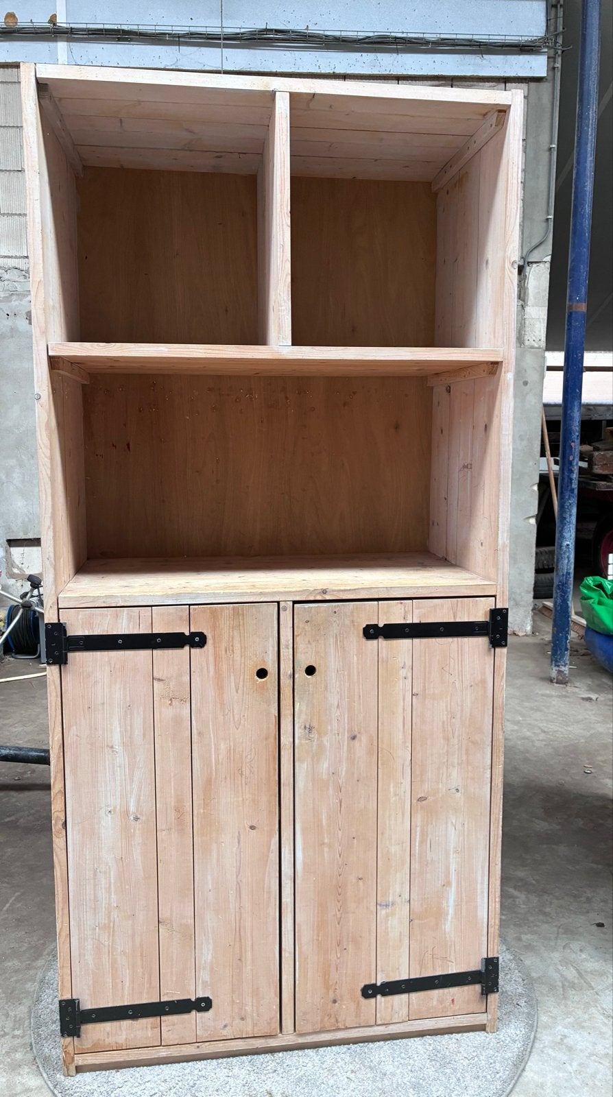Steigerhouten Kast met Open en Gesloten Vakken, Huis en Inrichting, Kasten | Boekenkasten, Ophalen, Gebruikt, 100 tot 150 cm, 200 cm of meer