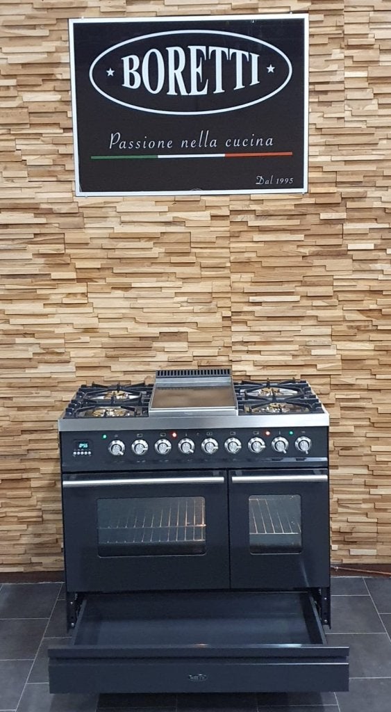 Boretti Fornuis 90cm antraciet + rvs 2 ovens Frytop, Witgoed en Apparatuur, Niet ingevuld, 60 cm of meer, Niet ingevuld, Ophalen of Verzenden