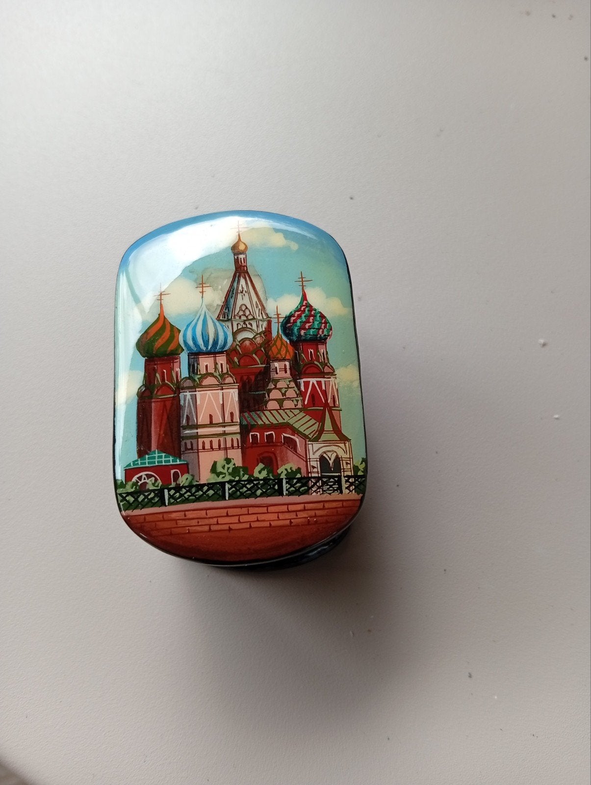 Vintage Russisch lakdoosje met St. Basiliuskathedraal, Ophalen of Verzenden