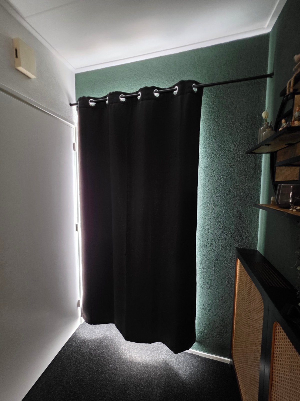 Thermisch deurgordijn tegen kou en warmte, incl. roede, Huis en Inrichting, Zwart, Zo goed als nieuw, Gordijn, Polyester