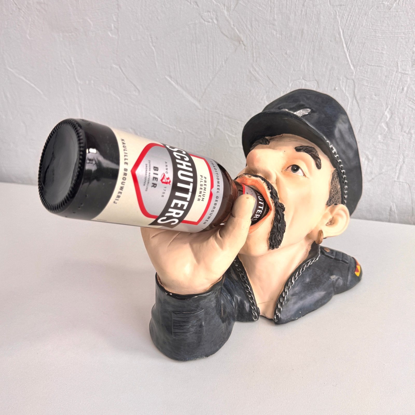 Vintage mancave motorrijder bierfleshouder, Ophalen of Verzenden, Huis en Inrichting