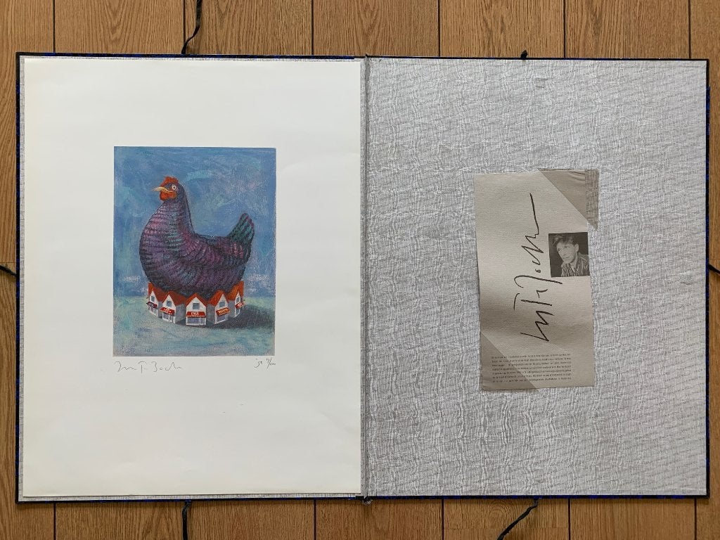 Max ten Bosch kunst Illustratie kip Edah 75 jaar bestaan, Ophalen, Tekening, Gemengde techniek, Genummerd