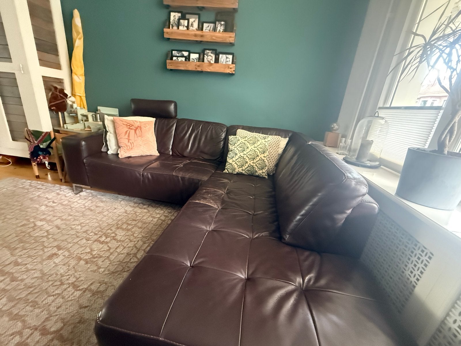 Leren hoekbank 230x210 cm - prima staat, Ophalen, Gebruikt, Hoekbank, Leer