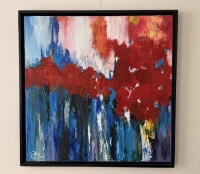 Schilderij Rood, Wit, Blauw, Bloemen, Acrylverf, Overige stijlen, Doek