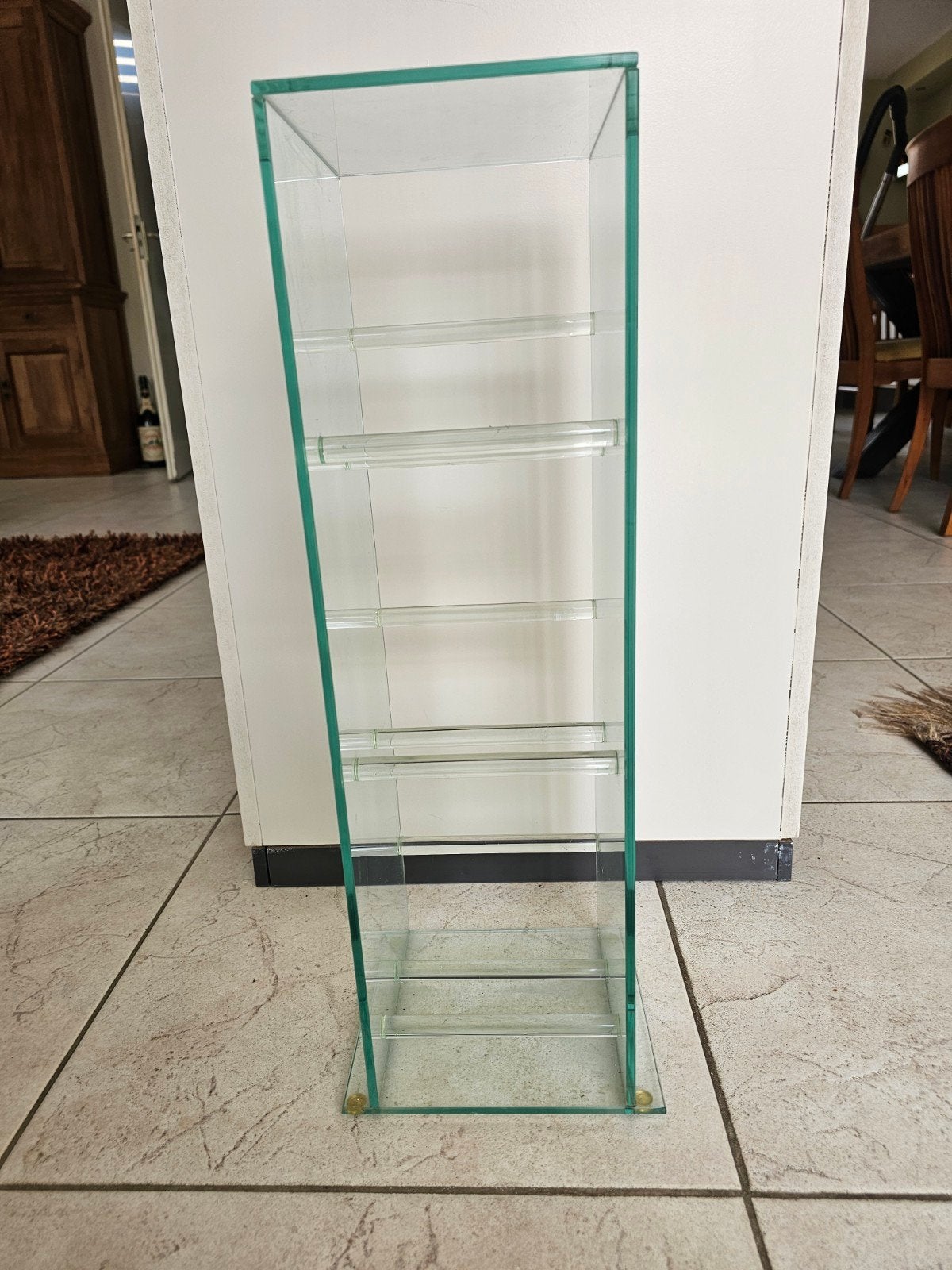 Glazen display standaard met 3 schappen, Ophalen, Gebruikt