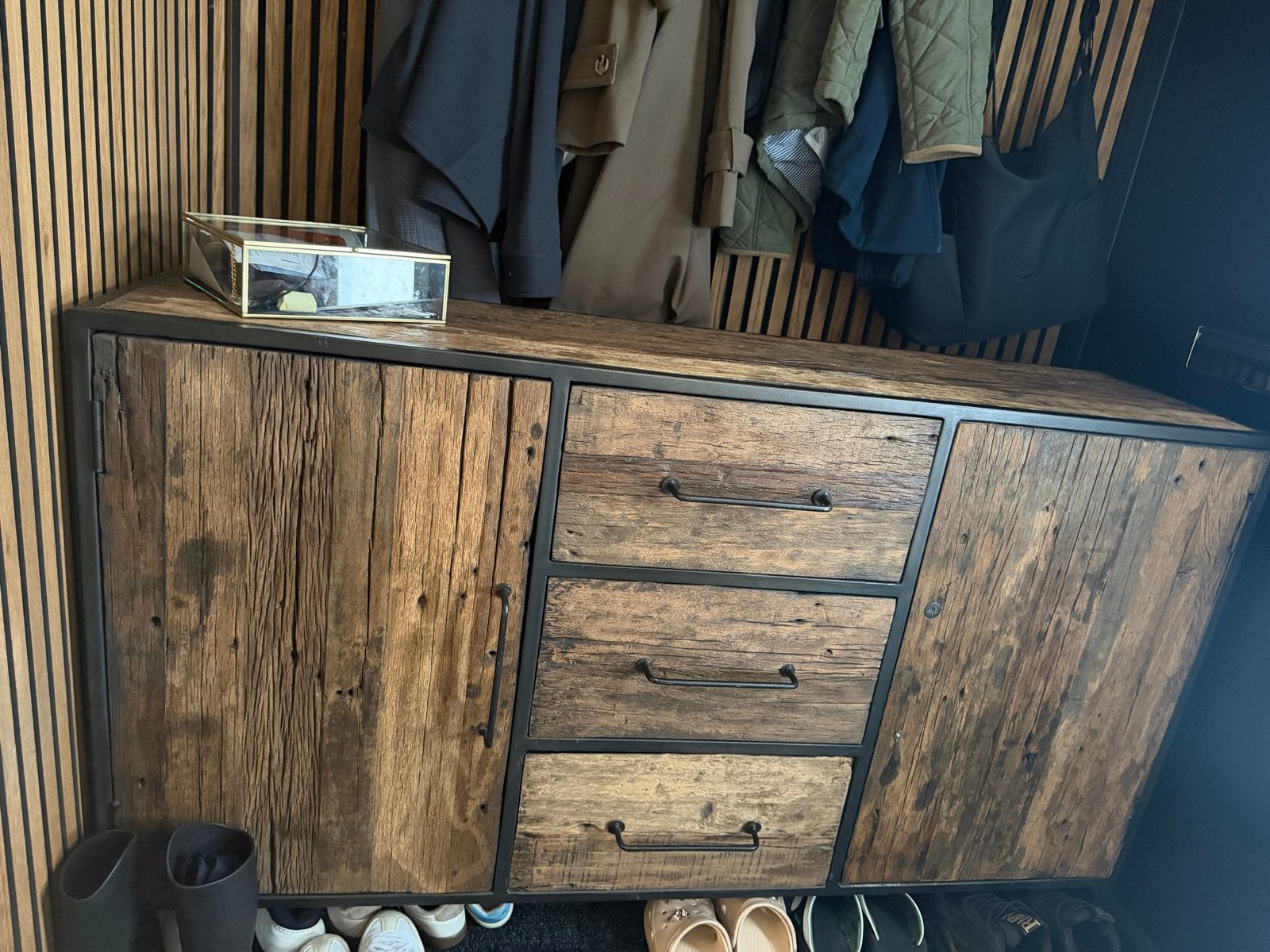 Industriële teak dressoir met lades en deuren moet weg!!, Huis en Inrichting, Ophalen, 100 tot 150 cm, Zo goed als nieuw, Met lade(s)