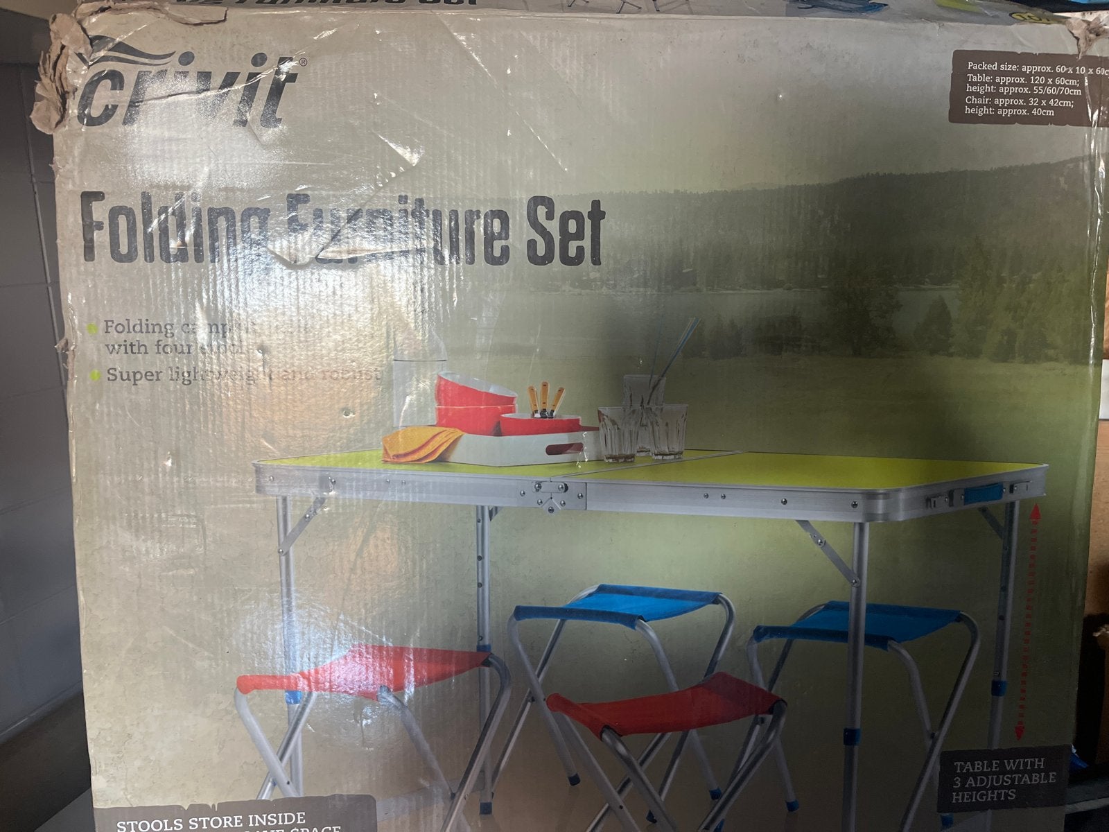 Crivit Opvouwbare Camping Set - Tafel met 4 Krukjes, Ophalen, Nieuw, Campingtafel