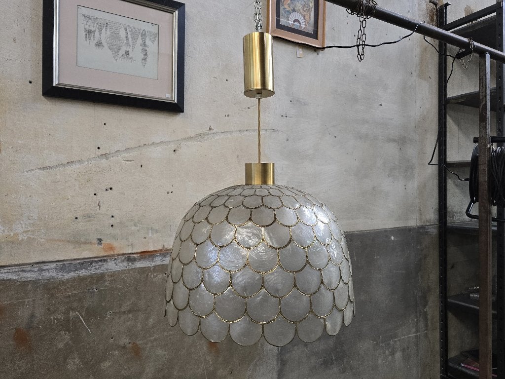 XL Mid Century Design Hanglamp | Vintage Lamp Capiz Schelpen