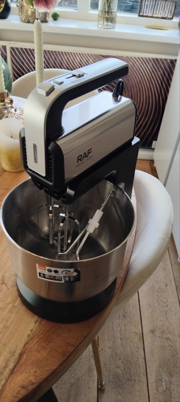 RAF Handmixer met standaard en kom - 5 snelheden, Witgoed en Apparatuur, 3 tot 4 liter, Ophalen of Verzenden, Zo goed als nieuw