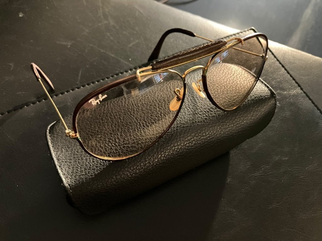 Ray Ban Vintage Aviator 62/14 B&L Leer BIEDEN, Ophalen, Gebruikt, Zonnebril, Bruin