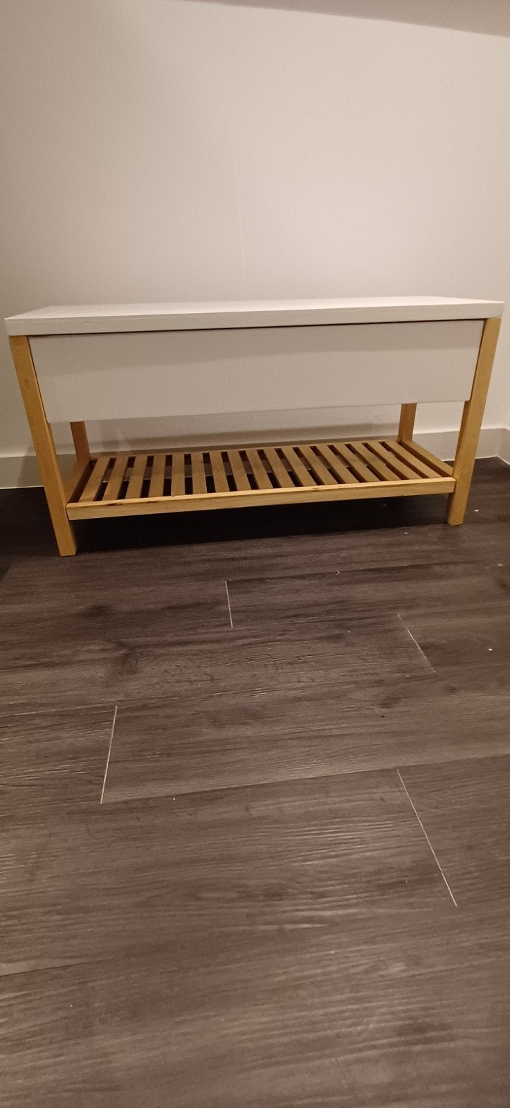 Schoenenbankje met opbergruimte en bamboe onderstel, Ophalen, Zo goed als nieuw, Modern, Scandinavisch