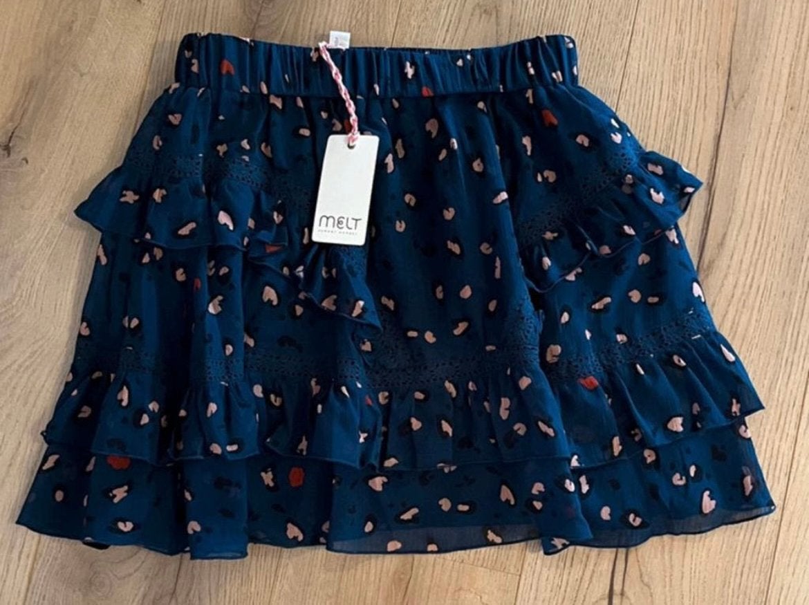 Melt frill skirt leopard rok maat S ink blue NIEUW, Kleding | Dames, Blauw, Nieuw, Ophalen of Verzenden, Maat 36 (S)