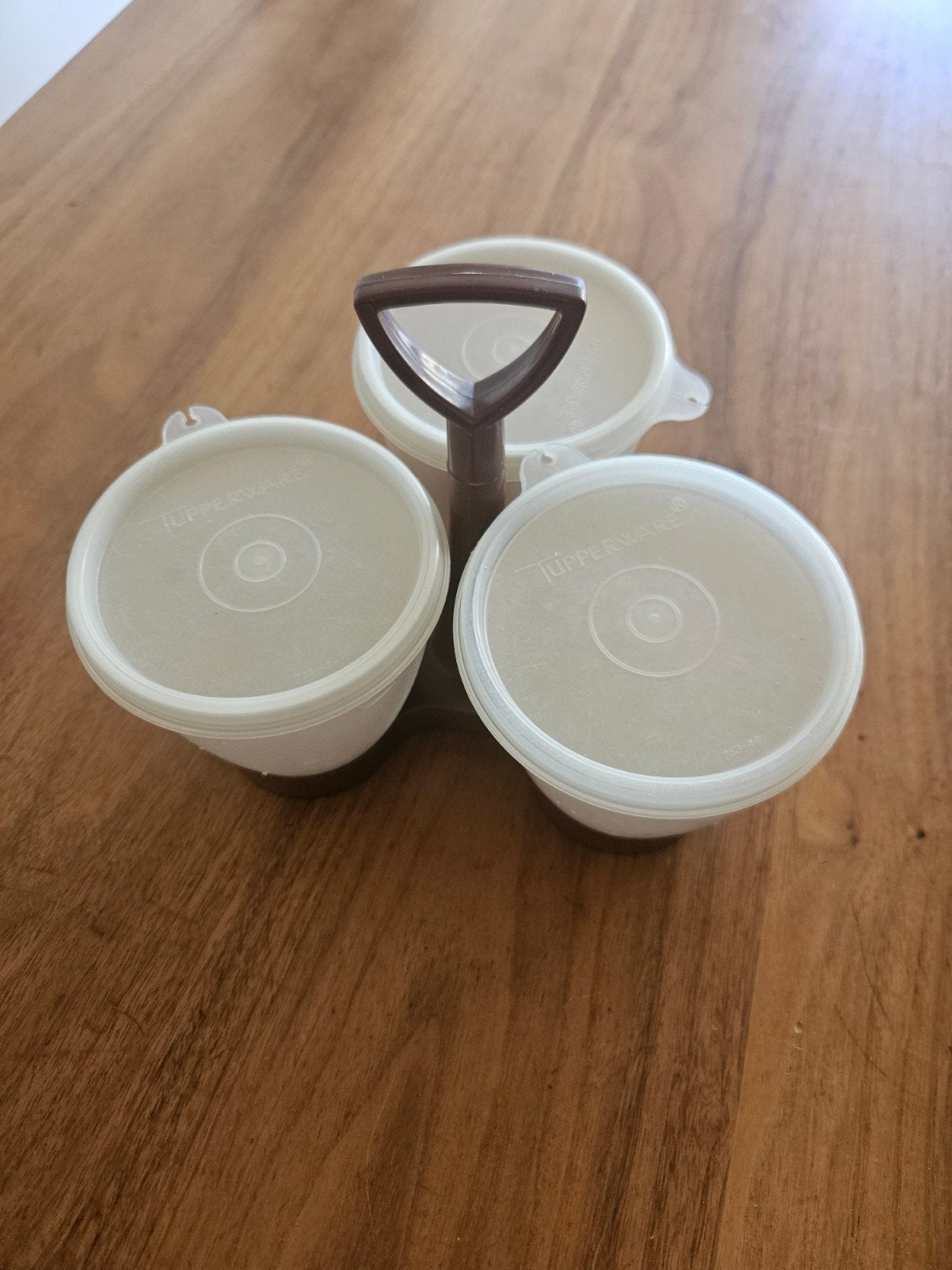 Vintage Tupperware trio met Deksel en Houder, Gebruikt, Luchtdicht, Ophalen of Verzenden, Bak of Kom