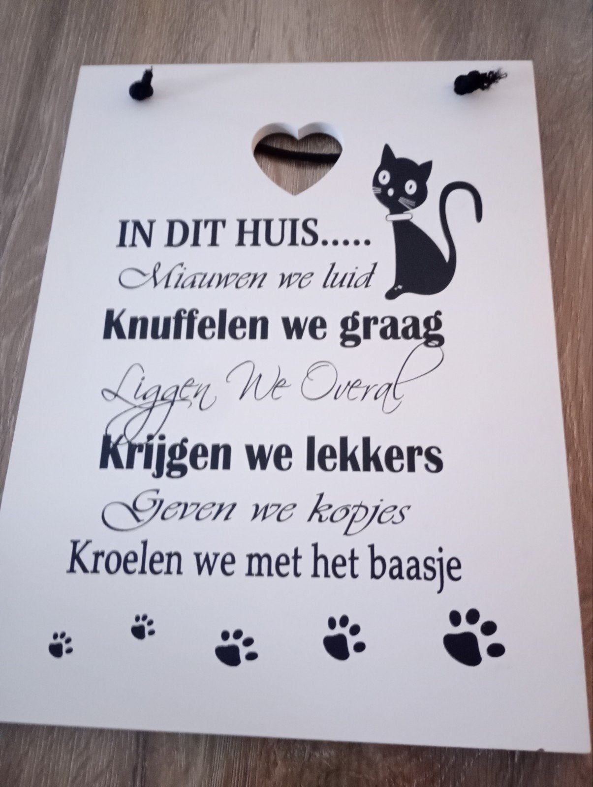 Leuk houten bord kattenliefhebbers, Ophalen of Verzenden, Nieuw