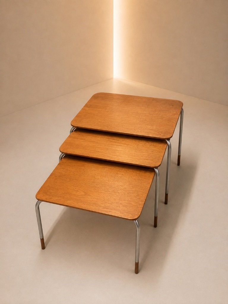 Set van 3 vintage bijzettafels, 45 tot 60 cm, Minder dan 55 cm, Ophalen of Verzenden, Zo goed als nieuw