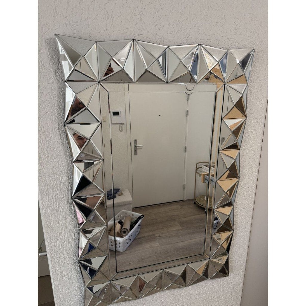 Design spiegel 3D diamant facetten zilver kristal look, Huis en Inrichting, Woonaccessoires | Spiegels, Ophalen, Minder dan 50 cm