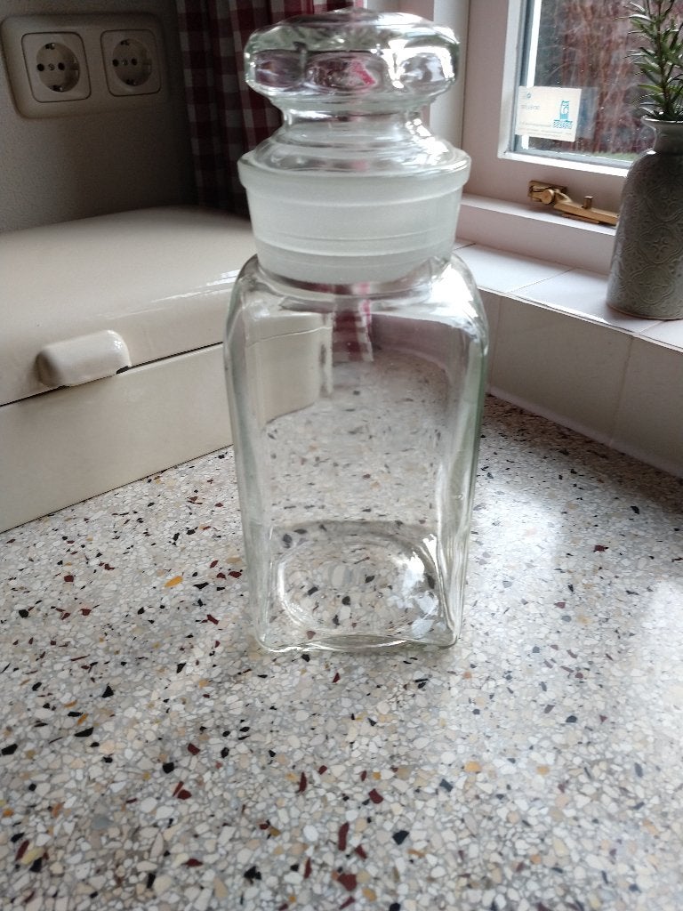 Stopfles apothekersfles vierkant groot model hoogte 32 cm be, Voorraadpot, Ophalen of Verzenden, Zo goed als nieuw