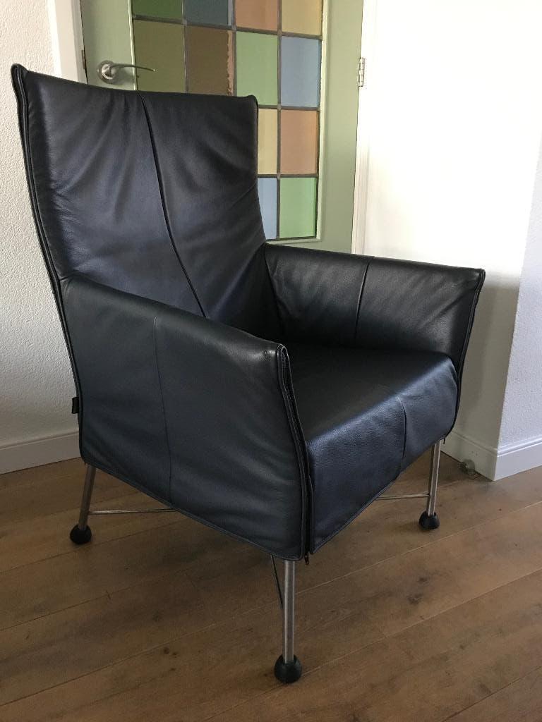 IZGS Montis Charly design fauteuil donkerblauw leer modern, Ophalen of Verzenden, Zo goed als nieuw, Nvt, Nvt