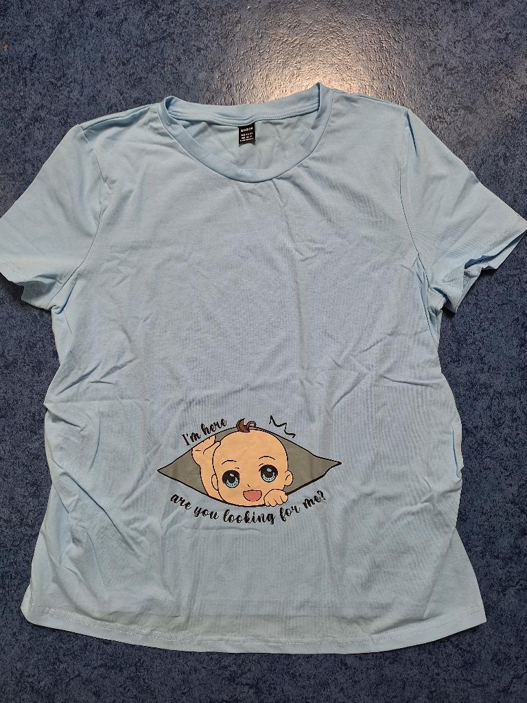 zwangerschap t shirt mt.xxl nieuw blauw  valt kleiner, Blauw, Maat 46/48 (XL) of groter, Nieuw, Shein