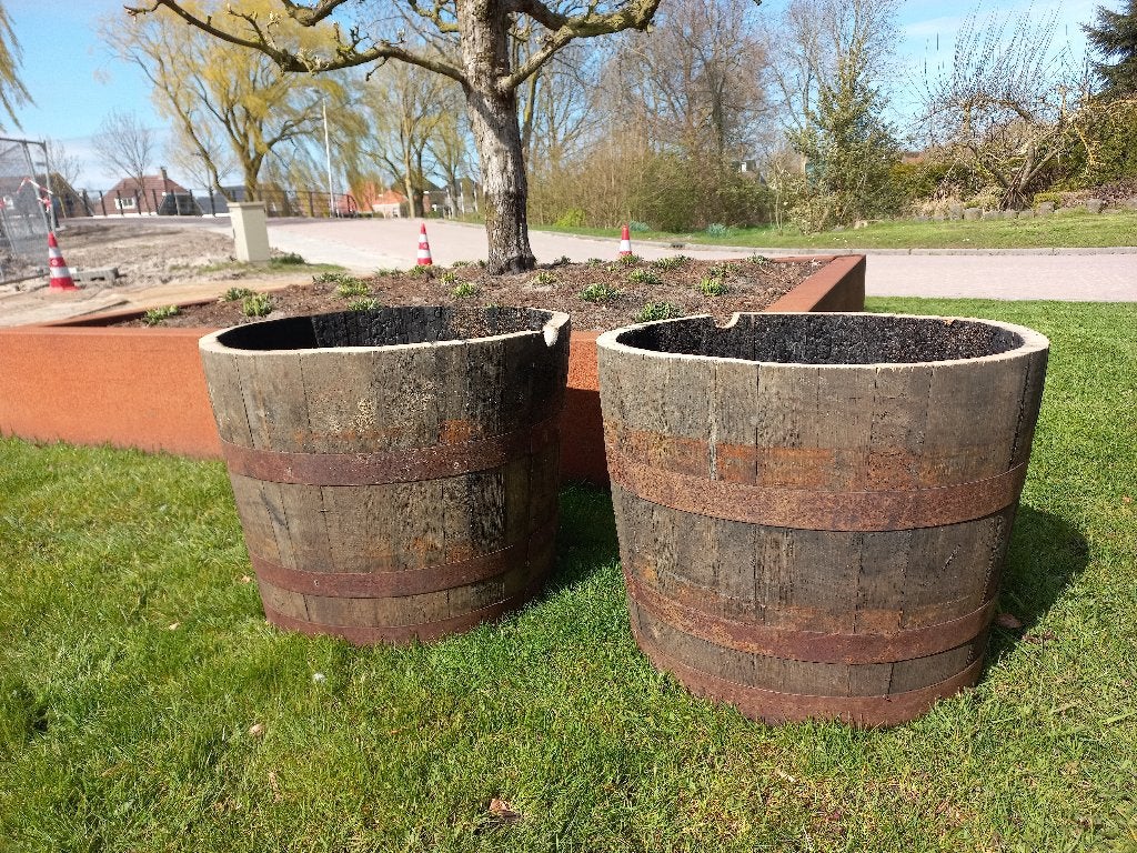 Eikenhouten Bloembak Half Whiskeyvat 62.5 liter, Ophalen, Rond, Nieuw, Balkon