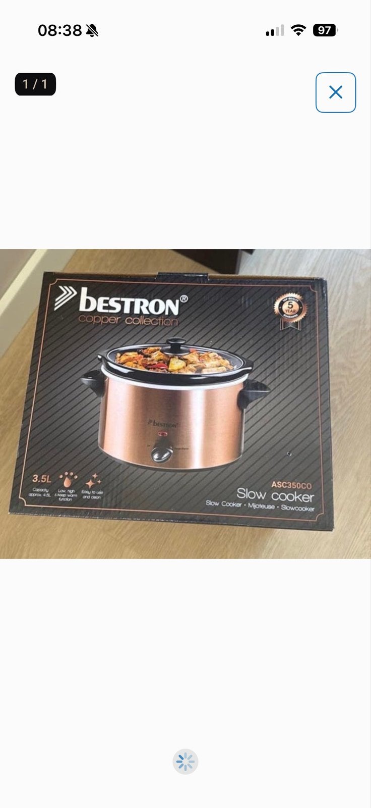Bestron Slowcooker ASC350CO Copper Collection 3.5L Nieuw, Ophalen of Verzenden, Nieuw