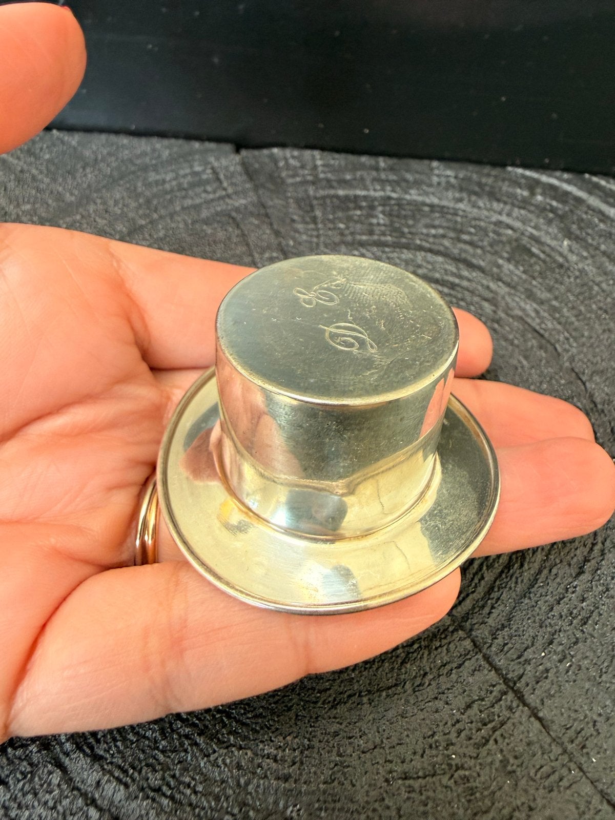 Zilveren Miniatuur Hoge Hoed met Initialen D.E. (800 Zilver), Verzenden, Zilver