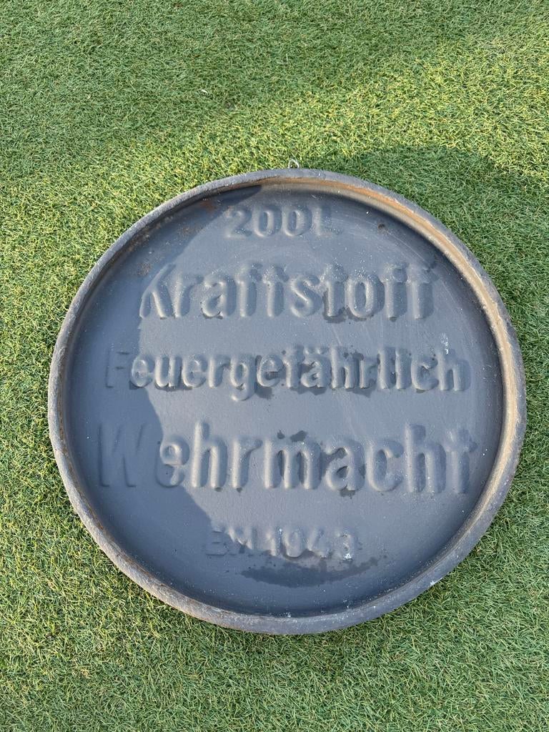 WW2 Oude Wehrmacht Kraftstoff Feuergefährlich deksel 1943, Ophalen, Landmacht, Duitsland, Overige typen