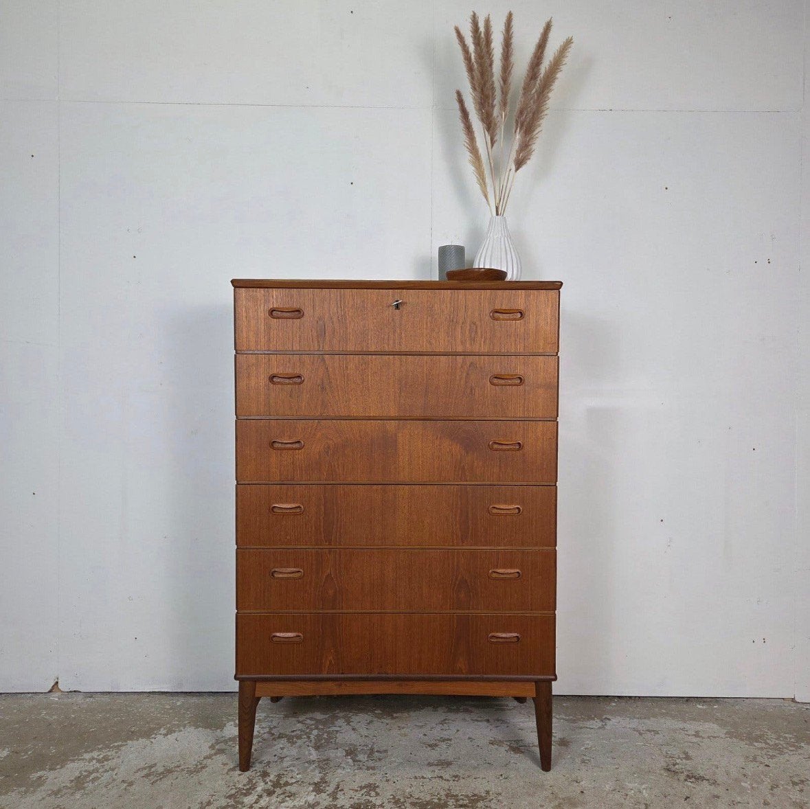 Vintage Deense ladekast, Omann Jun, 6 lades, teak jaren 60, Ophalen, Gebruikt, 5 laden of meer, 100 tot 150 cm