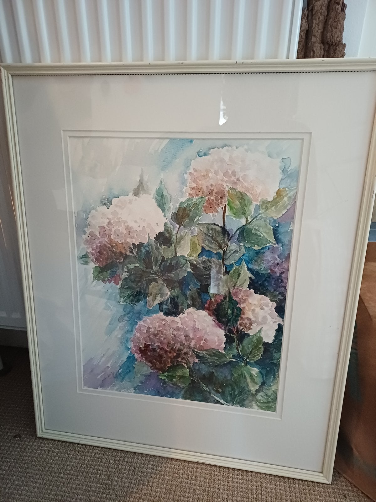 Aquarel schilderij bloemen hortensia’s, Ophalen, Aquarel