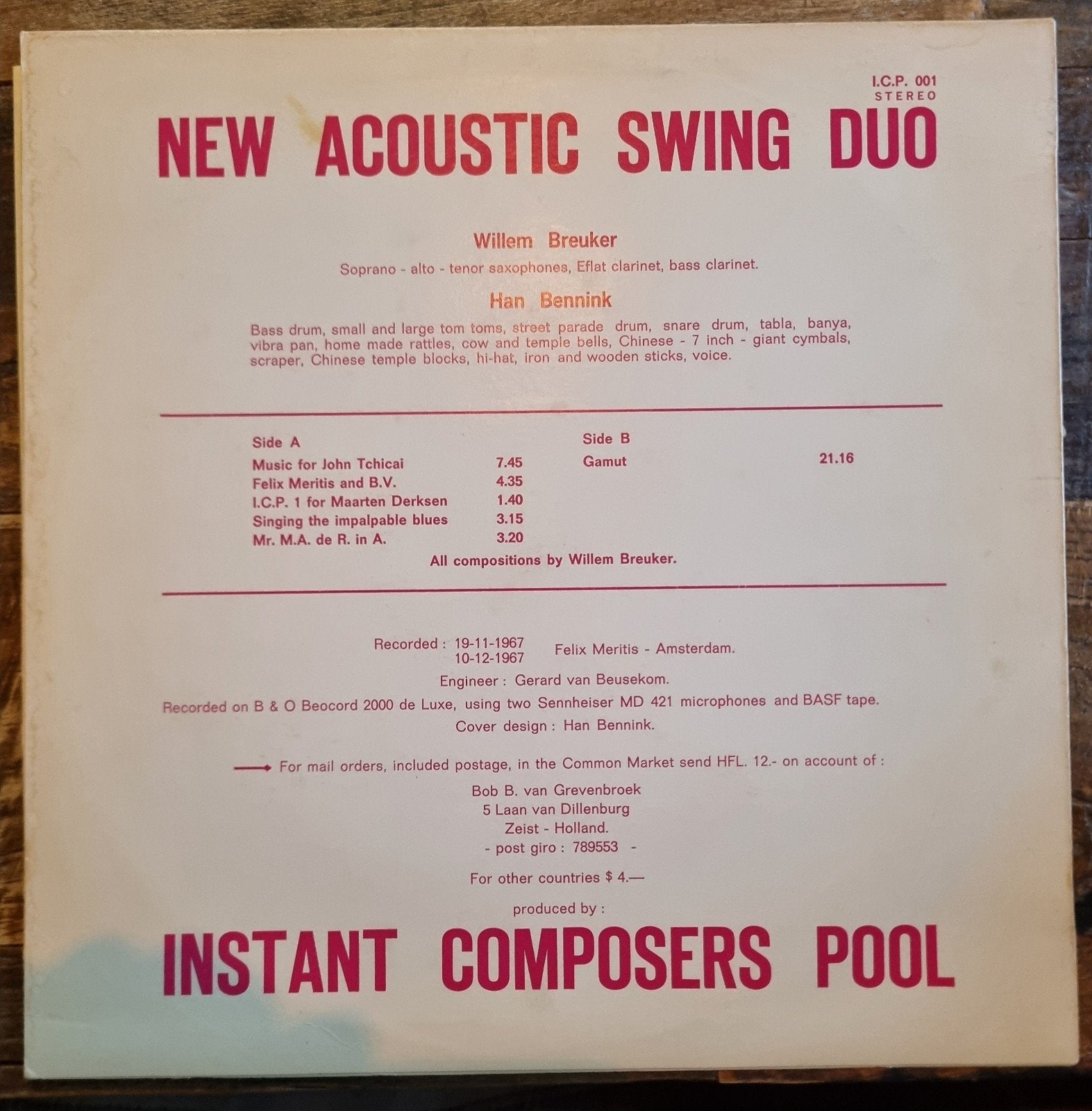 UNIEK ICP 001 New Acoustic Swing Duo Bennink Breuker, Ophalen of Verzenden, Zo goed als nieuw, 12 inch, Jazz