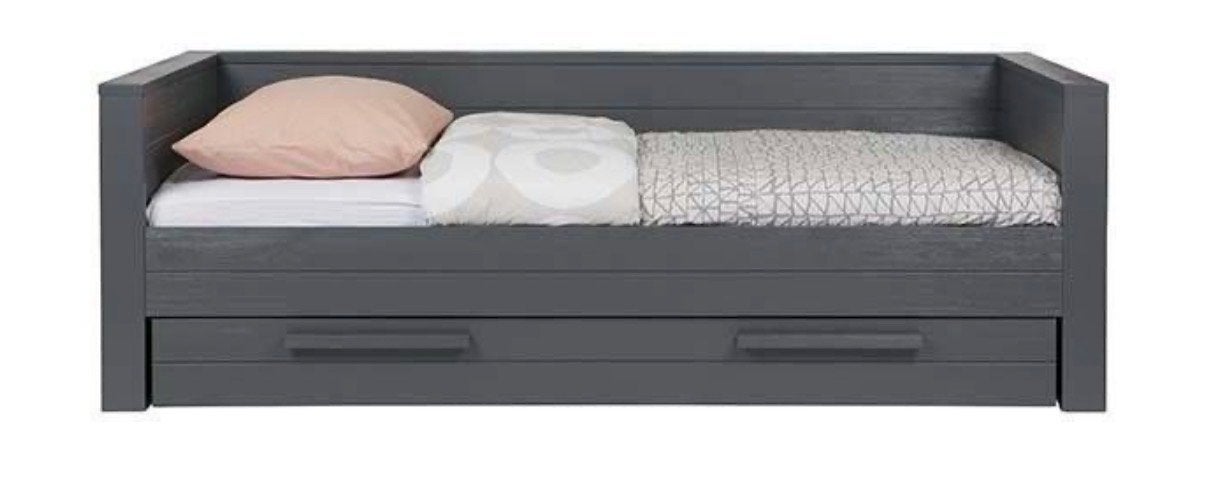 Woood Dennis grijze houten set: bedbank, bureau en kast, Ophalen, Gebruikt, Eenpersoons