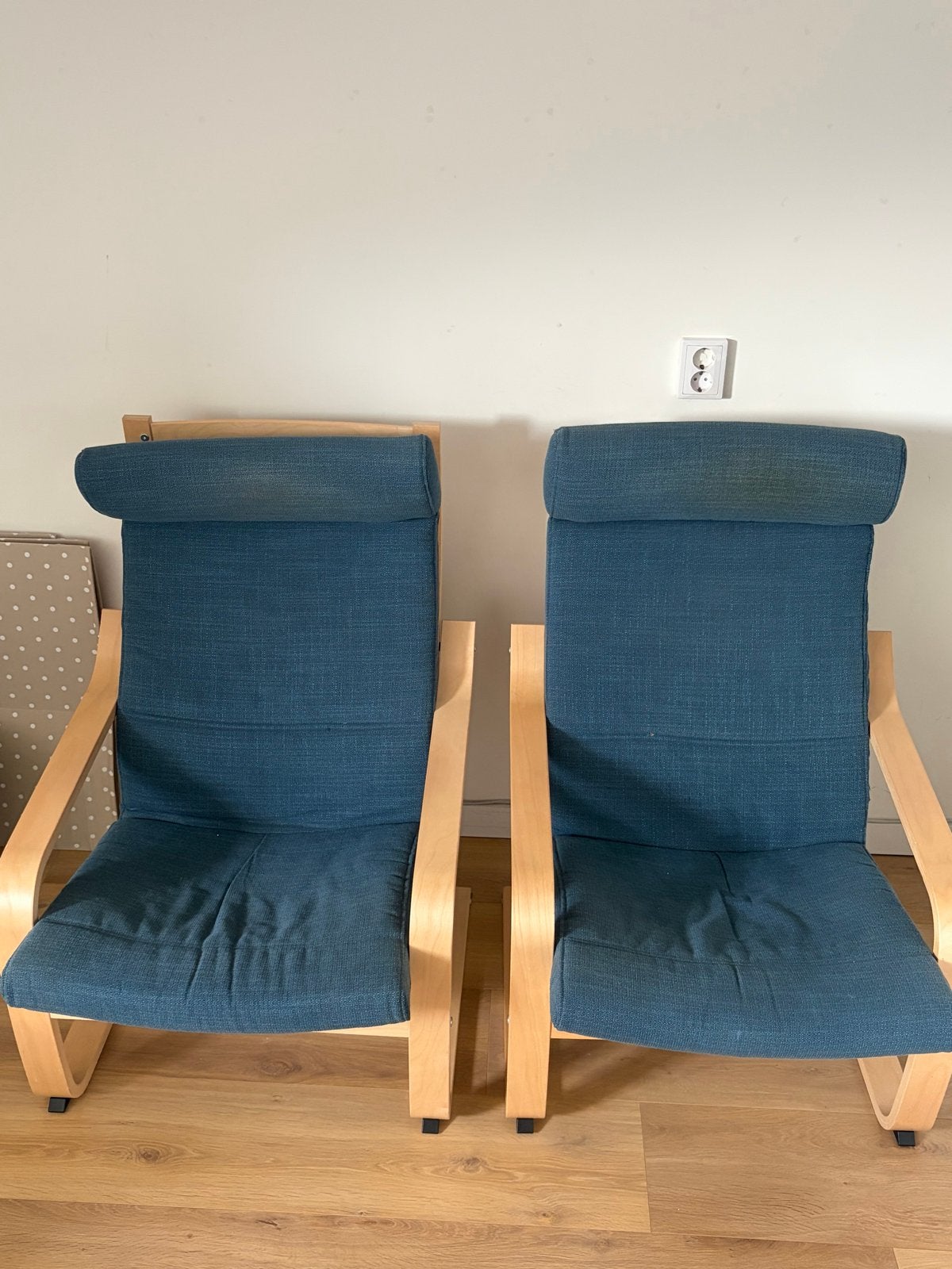 IKEA POÄNG Fauteuil - Blauw met Houten Frame, Ophalen, Gebruikt, Twee, Blauw