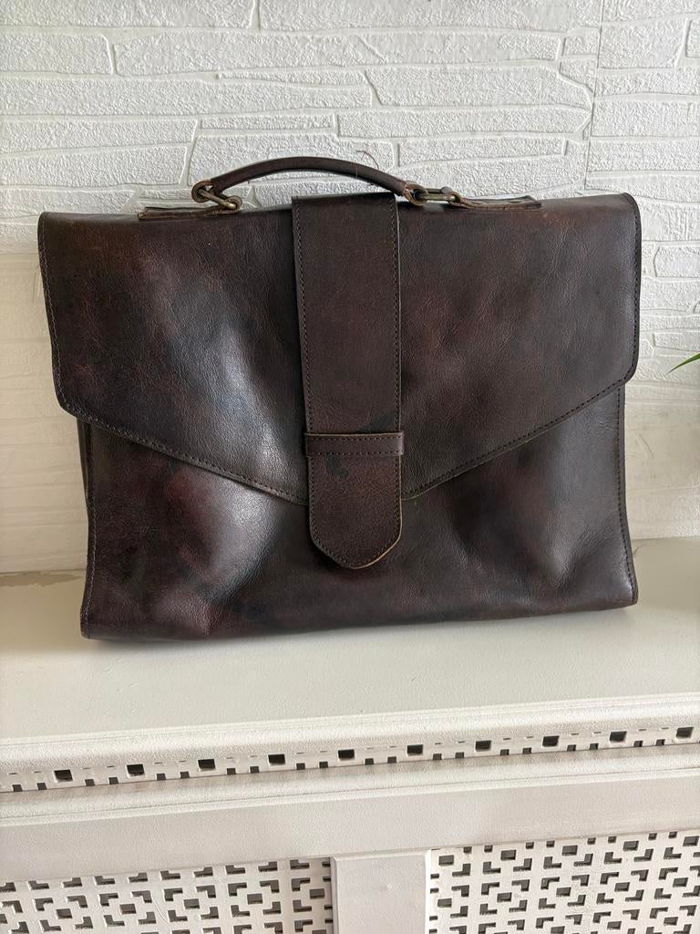 Vintage Leren Aktetas - Donkerbruin, Ophalen of Verzenden