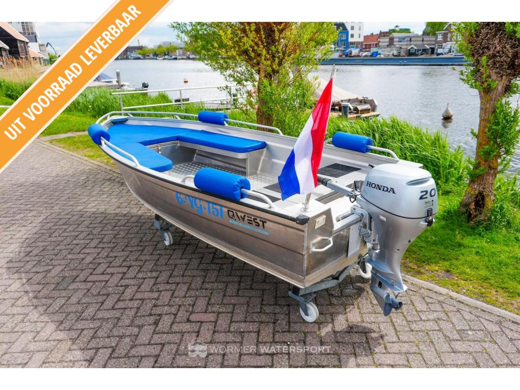Qwest R400 (zelflozend) + 20 PK Honda (Buitenkans), 10 tot 30 pk, Gebruikt, 4 m, Niet ingevuld