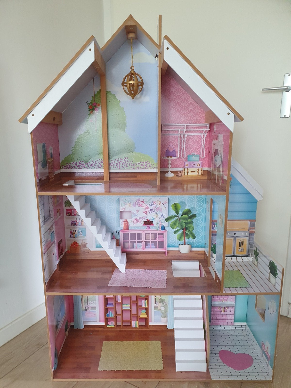 Kidkraft poppenhuis met meubilair en Kidkraft poppen, Ophalen, Poppenhuis