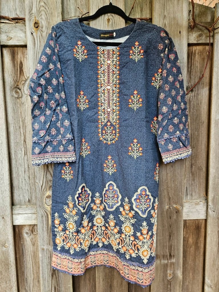 Tuniekjurk met bloemenborduurwerk, Maat 38/40 (M), Riwayat, Blauw, Nieuw